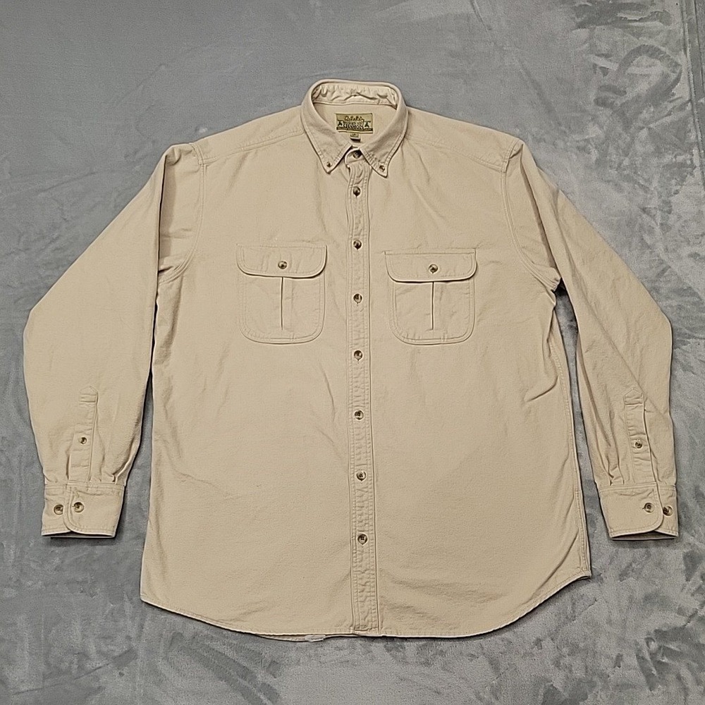 Cabelas Shirt Mens L Tall Tan Deerskin Soft Chamois Button Down Flannel Workwear